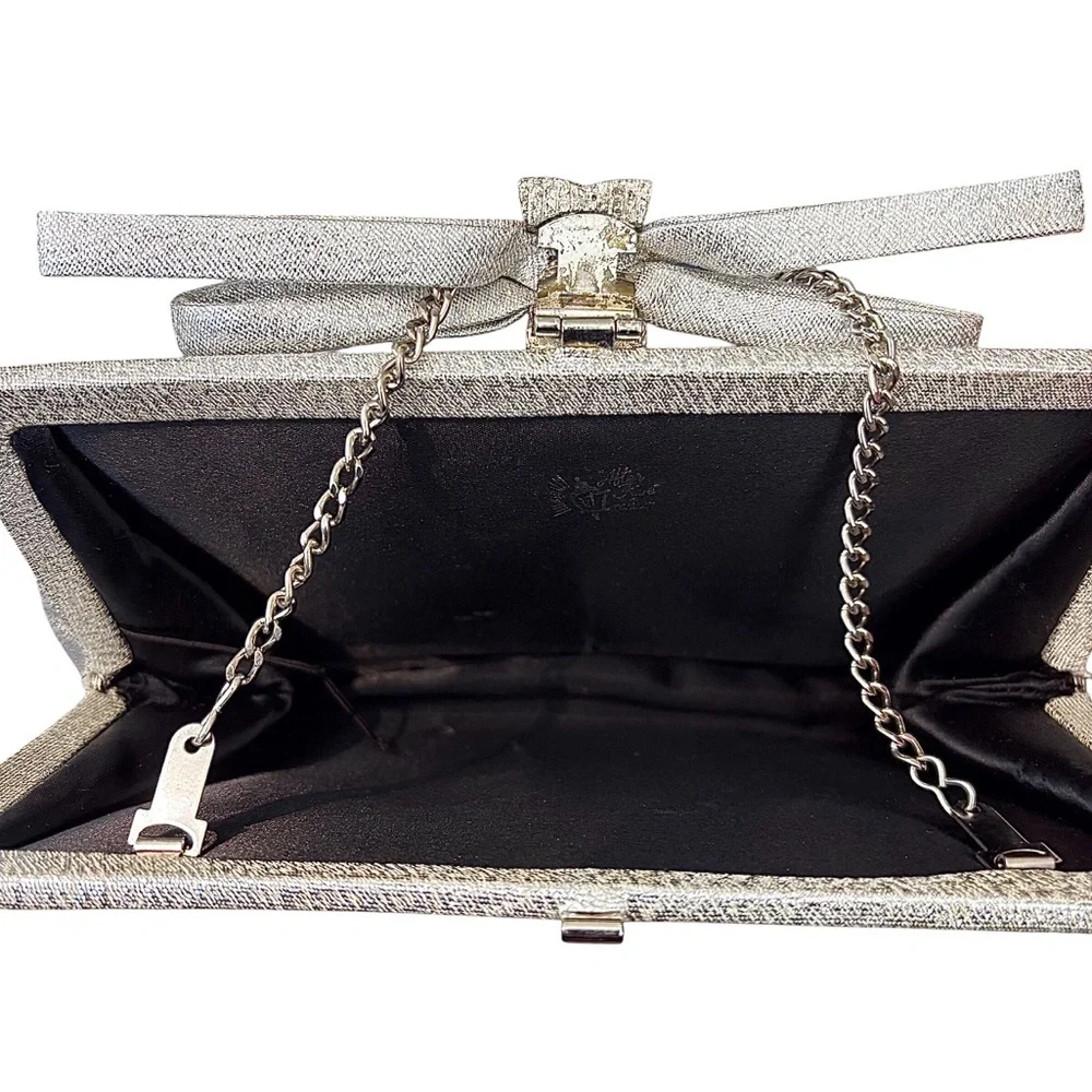 After Five Vintage Embellished Elegant Silver Metallic Clutch With Rhinestones